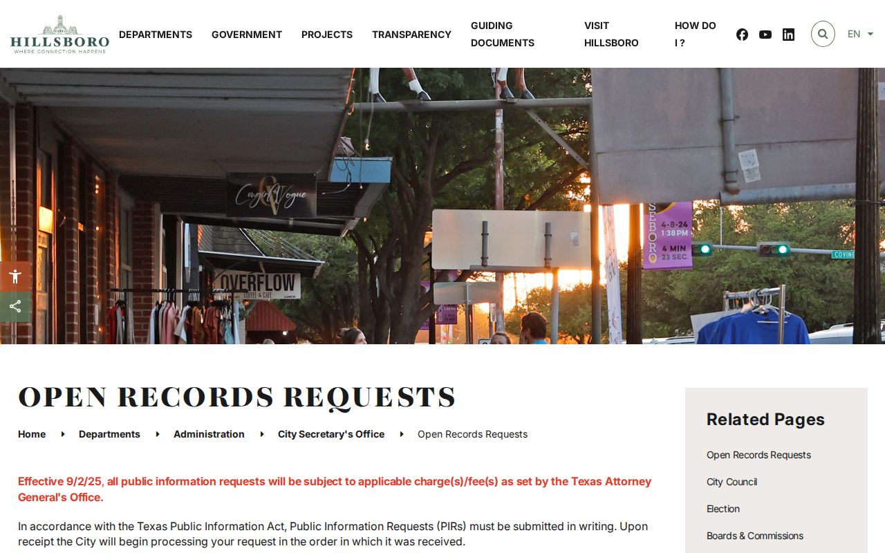 Hillsboro criminal records request form for Hill County residents