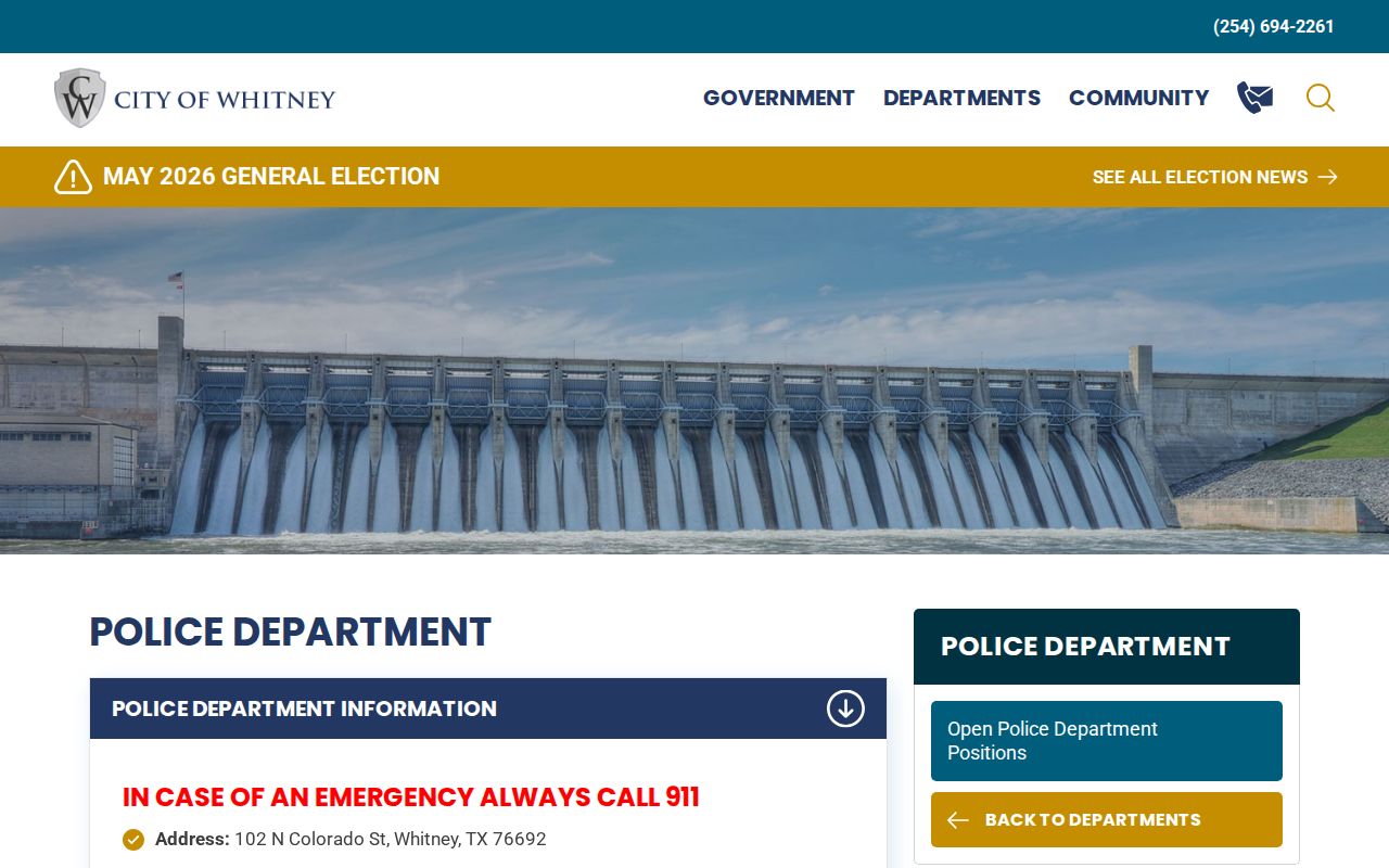 Whitney police criminal records contact in Hill County
