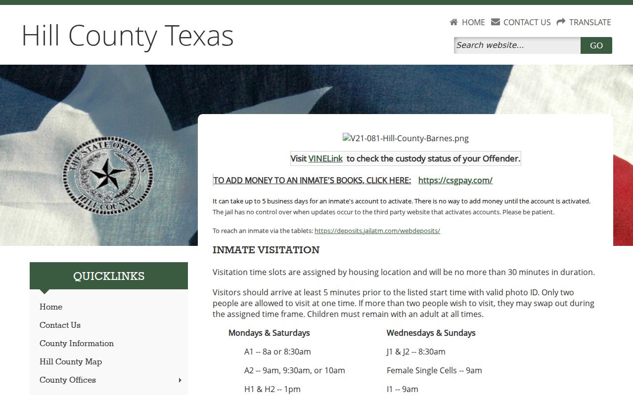 Hill County jail criminal booking record information