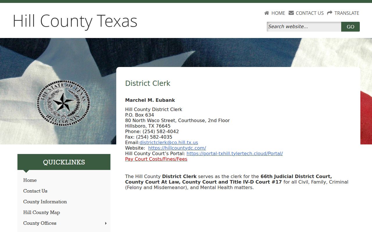 Hill County District Clerk criminal case records office