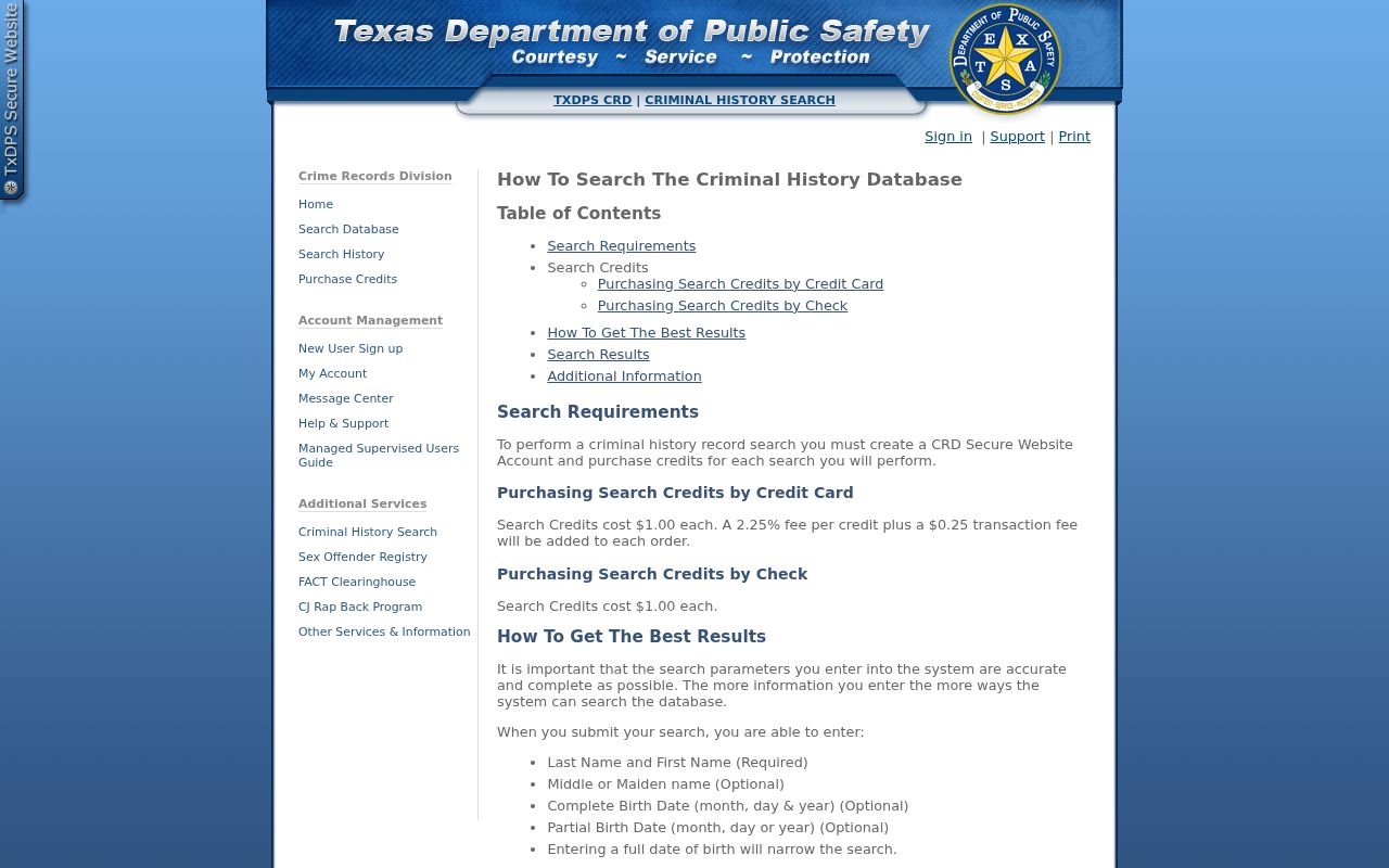 Texas DPS official Hill County criminal history instructions