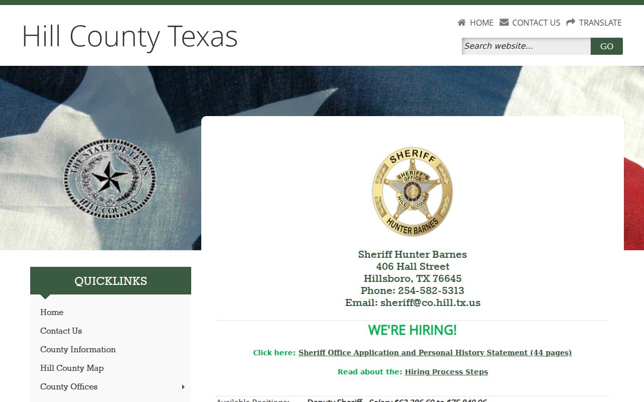 Hill County sheriff criminal records request information