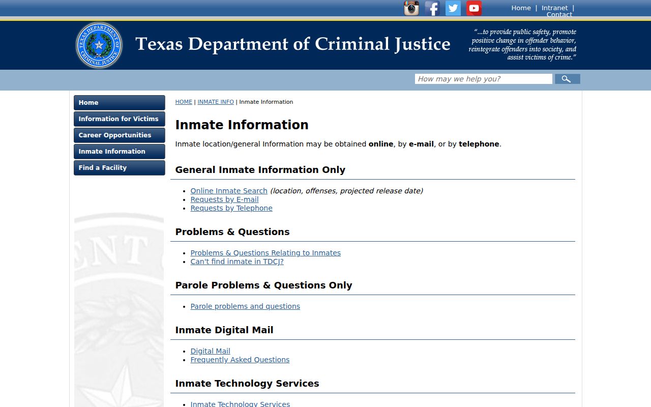 TDCJ inmate search for Hill County criminal custody records