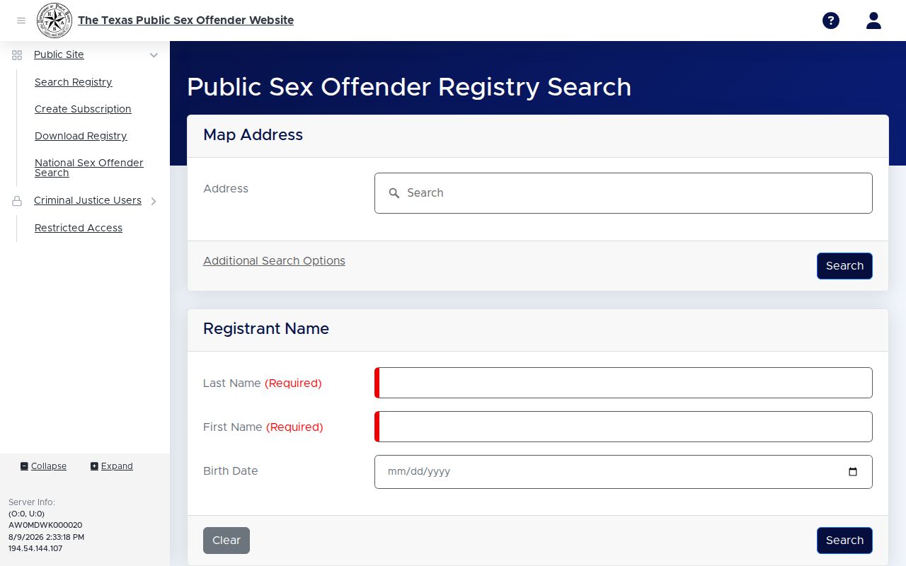 Texas sex offender registry search for Hill County records